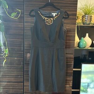 Banana Republic Wool Blend Jewel Neck Black Sheath Dress Knee Length - EUC